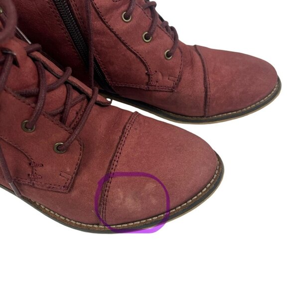 Steve Madden Robin Boots Size 8 Leather Burgundy Red Lace Up Ankle Bootie Troopa - Picture 10 of 11